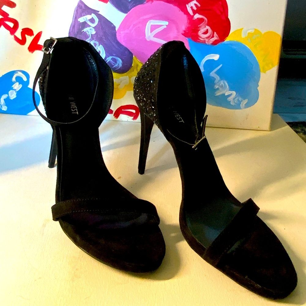 Nine West Suede and Embellished Heel Ankle Strap StilettoSize 12M